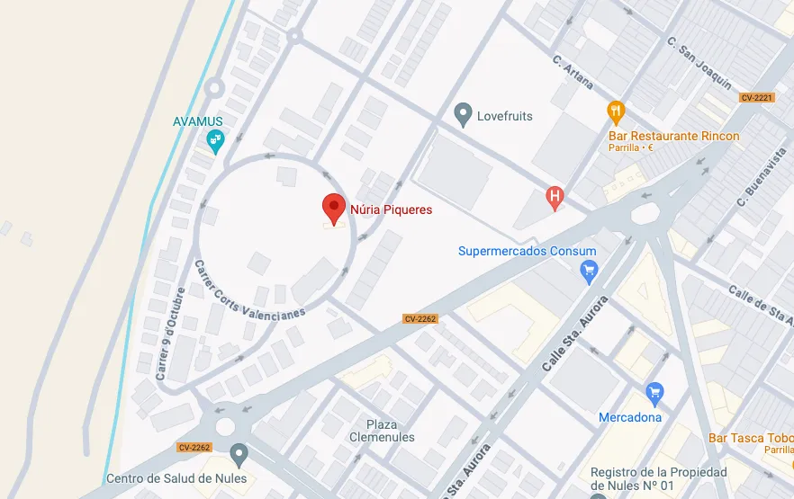 Mapa de la ubicación del atelier de Núria Piqueres en Nules, Castellón
